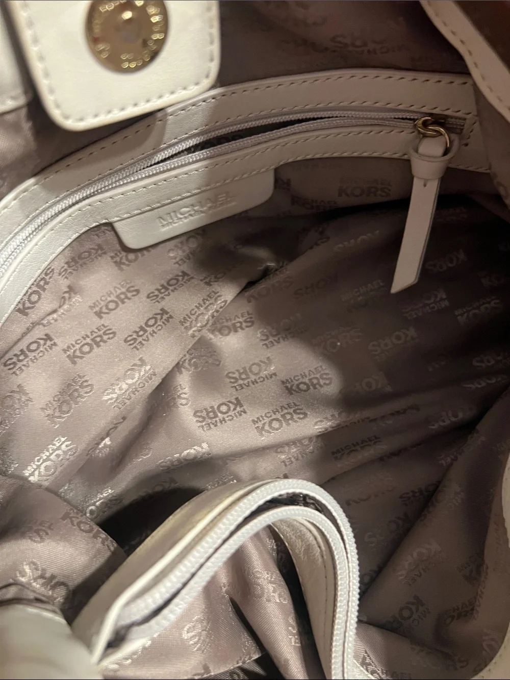 Michael Kors Cream and Brown Leather Shoulder Bag
